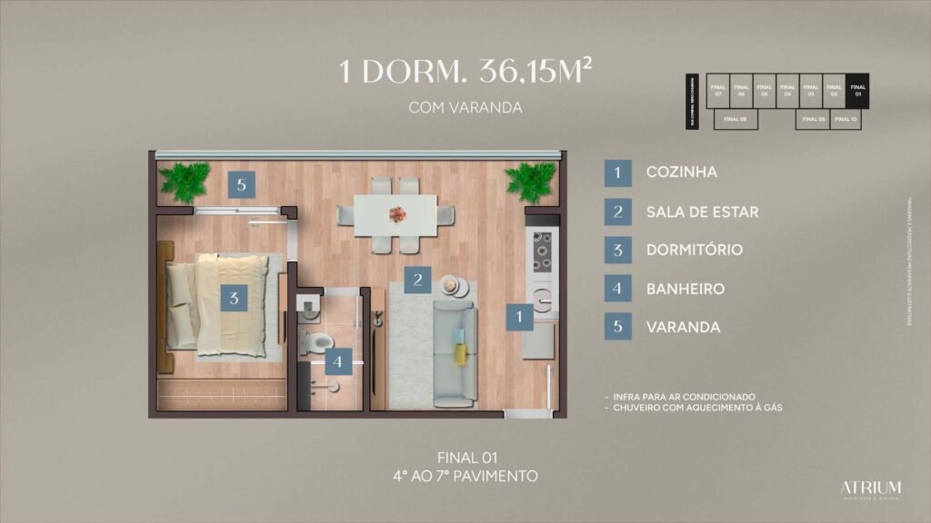Apartamento de 1 dormitório no Atrium, Vila Ema — com varanda