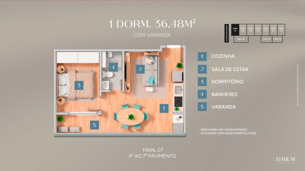 Apartamento de 1 dormitório no Atrium, Vila Ema — com varanda