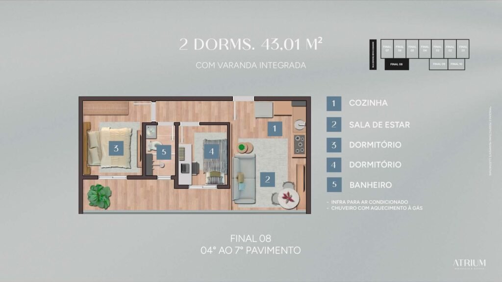Apartamento de 2 dormitórios no Atrium, Vila Ema — 43,01 m²