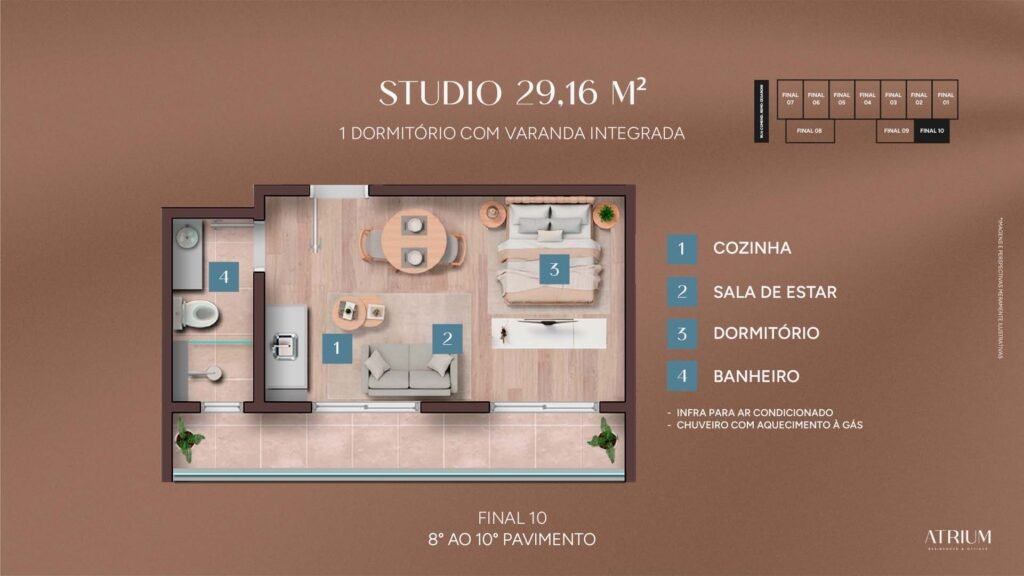 Studio no Atrium, Vila Ema — 29,16 a 32,63 m²